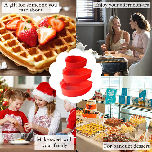 3 Pcs Silicone Cake Molds, Heart Shaped Cake Pans for Baking Homemade Dining, 8 In, 6 In, 4 In