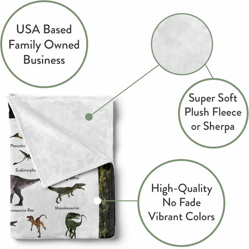 50x60) Personalized Dinosaur Blanket for Kids, Ships Next Day - Dino Throw Blanket for Boys and Girls, Toddler Bed