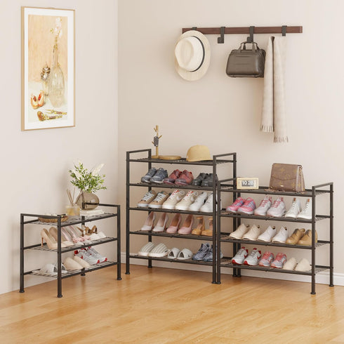 4-Tier Closet,Entryway, 4 Shoe Rack,Metal Simple Narrow Shoe Storage Organizer Shelf for Bedroom,Garage (Black, Tier)
