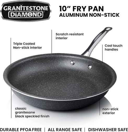 Granitestone 10" Non-Stick Frying Pan with Mineral/Diamond Coating, Stay Cool Handles, Oven/Dishwasher Safe