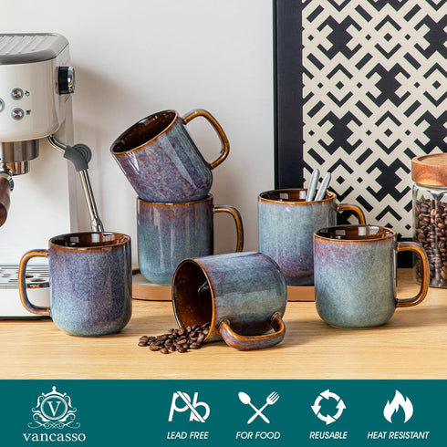 16 oz Set 6, vancasso Coffee Mugs of Large Ceramic Mug with Handle, Unique Glaze Coffee Cups for Latte, Cappuccino
