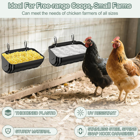 (6 3.5 Goat Feeders Hanging, Chicken Waterer Feeder Trough for Poultry Livestock * Quart Black)