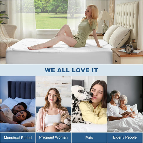6"-18", BEDLORE Queen Size Waterproof Mattress Protector Viscose Derived from Bamboo, Soft Mattress Cover Fitted