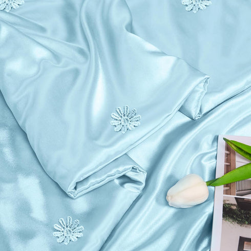 60x80 Inches, Vonty Satin Throw - Baby Blue Satin Blanket, Cooling & Silky, Wrinkle-Free Cable Knit for Couch, Sofa