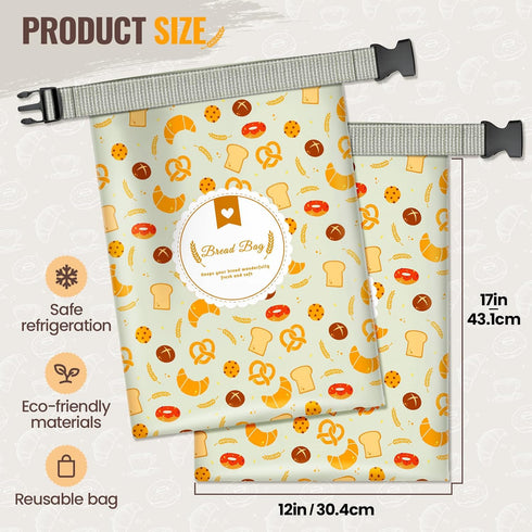 2 Pack Bread Bags for Homemade Sourdough, Reusable Sourdough Storage Bags, Fresh Keeping with Lining & Zipper, Freezer
