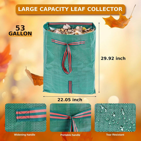 53-Gallon Leaf Collector, Large Yard Dustpan-Type Lawn and Leaf Bags, Reusable Garden Bags for Leaves, Debris, Grass