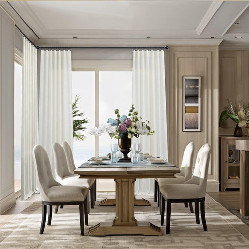 96 Inches 2 Set 8 42x96 Back Tab Cream Linen Curtains Long Panels for Living Room Patio Sliding Door Pocket Ivory Sheer