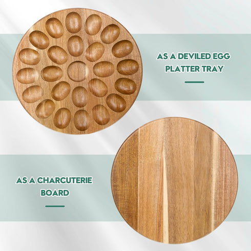 Countertop Lounsweer Reversible Wood Deviled Egg Platter and Charcuterie Board Thicken Tray Refrigerator Chicken Egg