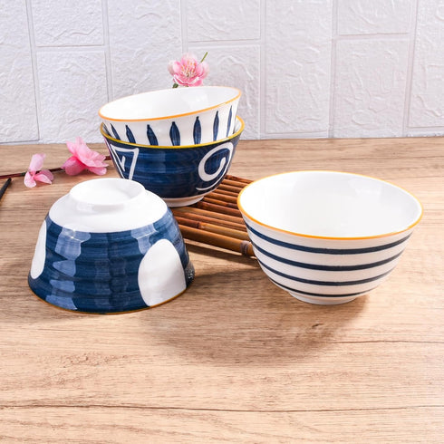 Japanese Rice Bowl Set, 4 Ceramic Sushi Bowls for Soup & Oats