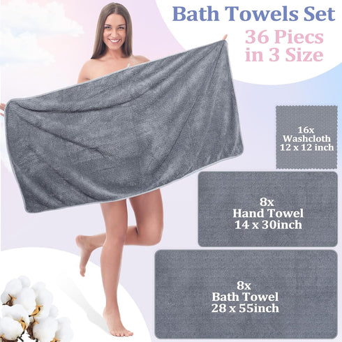 32 6 Sets Peryiter Pcs Bath Towels and Washcloths Microfiber Coral Velvet Highly Absorbent Quick Dry Soft Large Towels