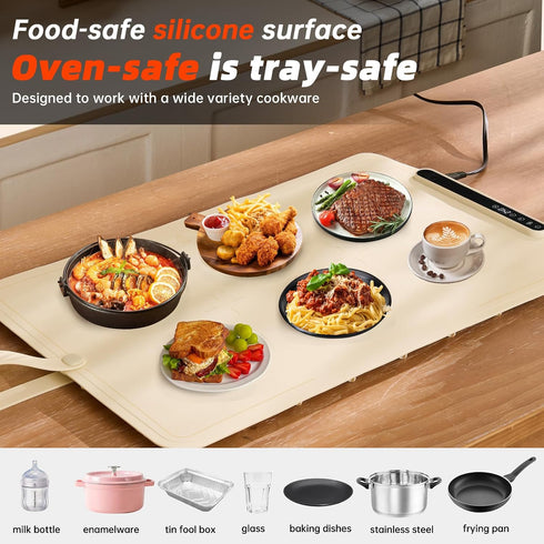 24"x16" 9 Settings 6H Warming Mat For Food Extra Large- Electric Warming Trays for Buffets Party, Food Warmers