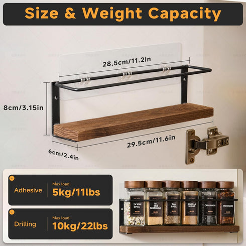 4-Tier 24 216 11.6L 2.4W 3.2H Wall Mount Spice Rack Organizer with Glass Jars, Labels & Funnel - Screw/Adhesive Mount