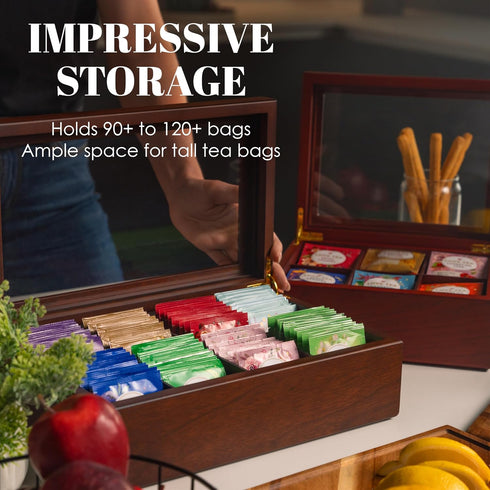 Tea Box - Luxury Wooden Tea Bag Organizer, 6 Compartment Storage Chest from The Apace Premier Collection