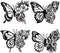 Pelopy 4 Pcs Butterfly Metal Wall Decor, Boho Iron Hanging Wall Art, Flower Wall Art for Bedroom Living Room, Black