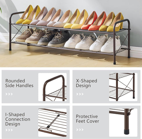 2 Closet, Hoctieon Tier Shoe Rack for Shoe Rack FreeStanding, Entryway Shoe Shelf, Shoe Storage Organizer, Durable Mesh