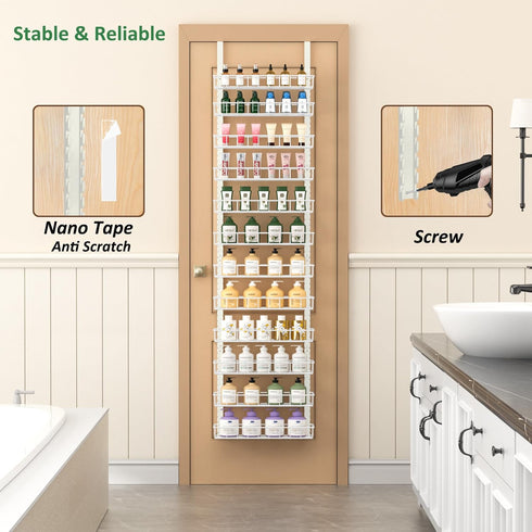 12 12 Churboro Over the Door Pantry Organizer Rack with Adjustable Baskets, Tiers Dual-use Spice Rack- Hanging or Wall
