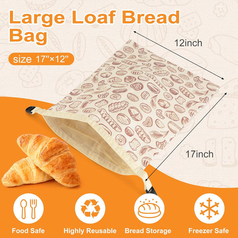 2 PACK Fresh,13''17'', 03 Beeswax Sourdough Bread Bags for Homemade Bread, Reusable Cotton Beeswax Bread Bag Portable