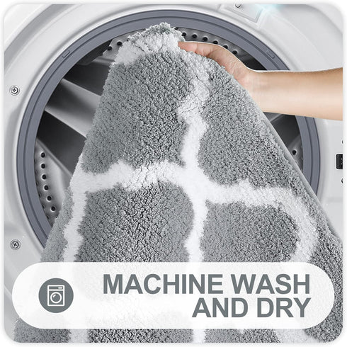 OLANLY Soft and Absorbent Bathroom Rugs 24x16, Non-Slip Shaggy Shower Carpet, Machine Wash Dry, Grey Bath Mats