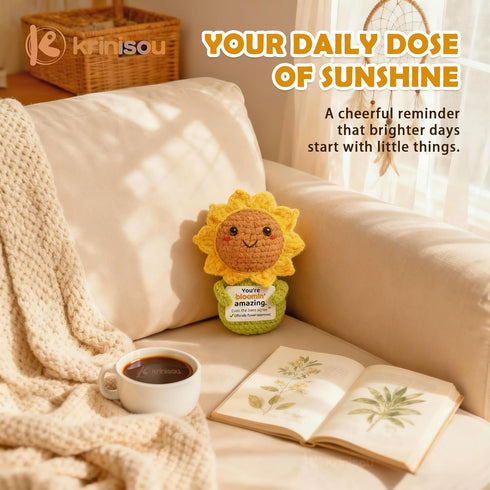 Cute Sunflower Gift for Women Crochet You're Amazing Sun Flower, Funny Positive Affirmation Desk Decor, Uplifting Cheer