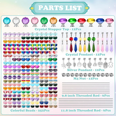 310Pcs Items(10&12IN) UFU DIY Fairy Wand Beaded Garden Stakes Kit, Fairy Wands Kit with Sparkling Crystal Pendants