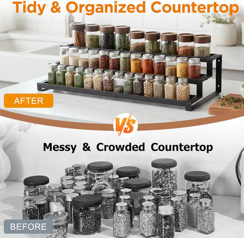 3-Tier 16"-29" Spice Rack Organizer for Kitchen Cabinet or Pantry, Expandable Spice Organization Shelf, Seasoning