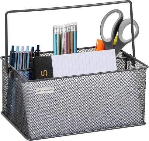 Mind Reader Utensil Holder, Metal Mesh Cutlery Organizer Caddy for Kitchen, 10"L x 7"W x 4.75"H, Gray