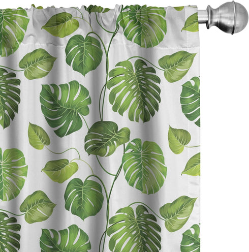 Lunarable Leaf Window Curtains, Tropical Jungle Rainforest Leaves Art Print, 2-Panel Set, 28" x 63", Green White