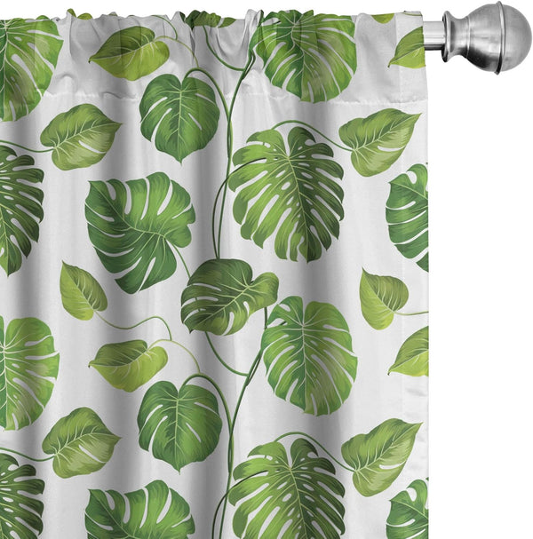 Lunarable Leaf Window Curtains, Tropical Jungle Rainforest Leaves Art Print, 2-Panel Set, 28" x 63", Green White