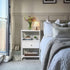 BOLUO White Nightstand with Charging Station, LED Night Stand with Fabric Drawers and Shelf, Bedside Table with USB
