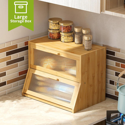 Counter BMOSU Large Bread Box Double Layer Bamboo Bread Box for Kitchen Container Farmhouse Bread Holder Capacity Bread