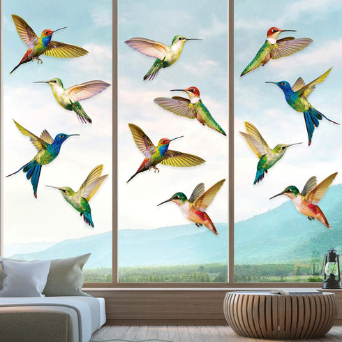 18 Pieces Large Size Hummingbird Window Clings to Prevent Bird Strikes, Non-Adhesive Vinyl Cling Stickers