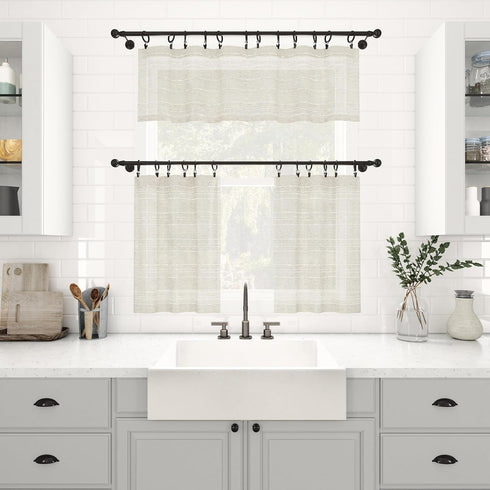 Clean Window Textured Slub Stripe 2-Pack Anti-Dust Allergy/Pet Friendly Sheer Cafe Curtain Pair, 52" W x 24" L
