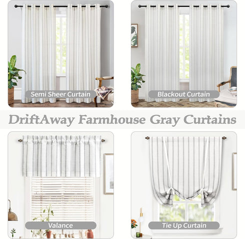 DriftAway Farmhouse Vertical Striped Linen Blend Valances, 18 Inch Blackout Kitchen Curtain Valance, 1 Panel for Living