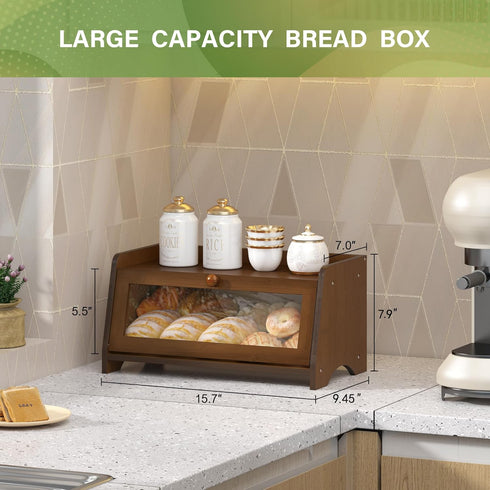 Countertop, JANSNIMEN Vintage Bread Box for Kitchen Large Bread Container Storage, Wooden Farmhouse Bread Box