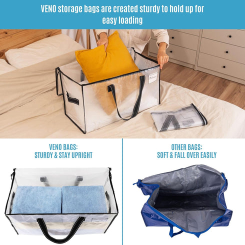 VENO 2 Pack Moving Bags, Comforter and Blanket Storage Bags, Foldable Heavy-Duty Tote with Window, Clear, 2 Pack