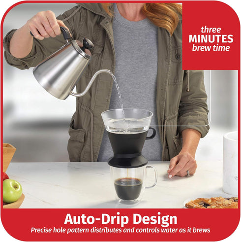 Goodcook Koffe BPA-Free Plastic Auto-Drip Pour Over Coffee Maker with #2 Paper Filters (Black)