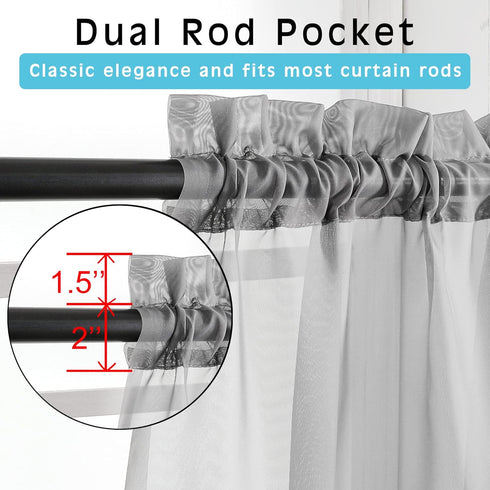 OWENIE Short Gray Sheer Curtains 36 Inches 2 Panels Set - Kitchen Tiers Valances Curtains Light Filter Rod Pocket Voile Cafe Curtains for Kitchen Bathroom Small Half Window, 42 in W x 36 in L, Grey