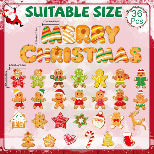 36 Pieces Christmas Magnets Supplies Xmas Refrigerator Magnetic Merry Christmas Fridge Magnet Stickers Happy Holiday Decoration for Car Mailbox Locker Fridge Cabinets Home Decor (Gingerbread)