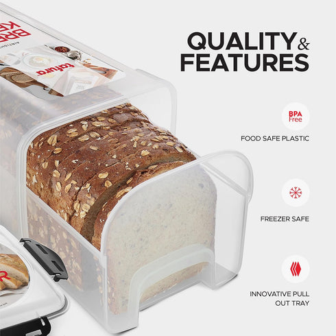 Tafura Bread Storage Container with Tray, Plastic Box with Airtight Lid, Loaf Keeper for Homemade Bread, BPA Free.