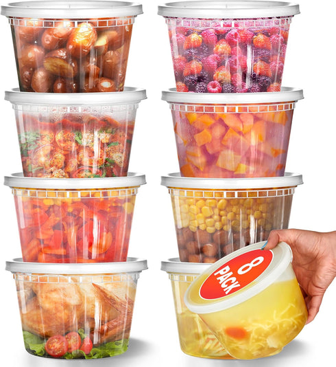 Stock Your Home 64 oz Plastic Deli Containers with Lids, 8 Pack Half Gallon Reusable Freezer Containers, Microwave Safe