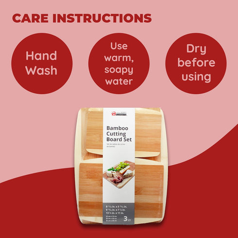 Bamboo Cutting Board Set, Eco-Friendly Wood Chopping Boards for Meal Prep and Serving in Assorted Sizes