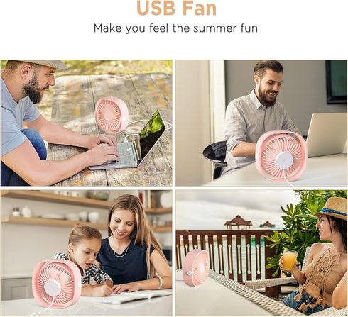 EasyAcc USB Desk Fan (Pink), 3 Speeds Mini USB Fan, 360° Rotatable Personal Desktop Table Fan for Home, Office