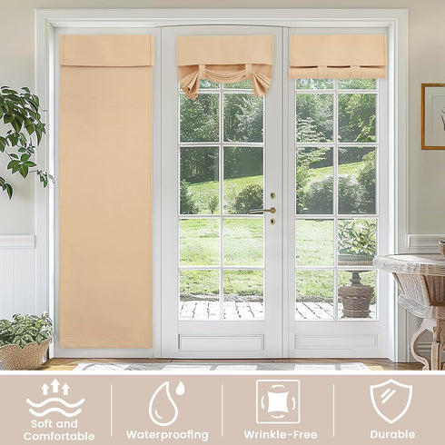 Self-Adhesive Door Curtain for Small Door Window Coverings, 1 Panel, W10 x L42, Beige