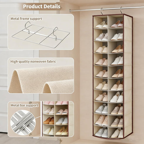 Pcaelin Closet 20 Closet Hanging Shoe Organizer for - Wider Sections Shoe Storage Rack, Sturdy Shoe Shelves Holder