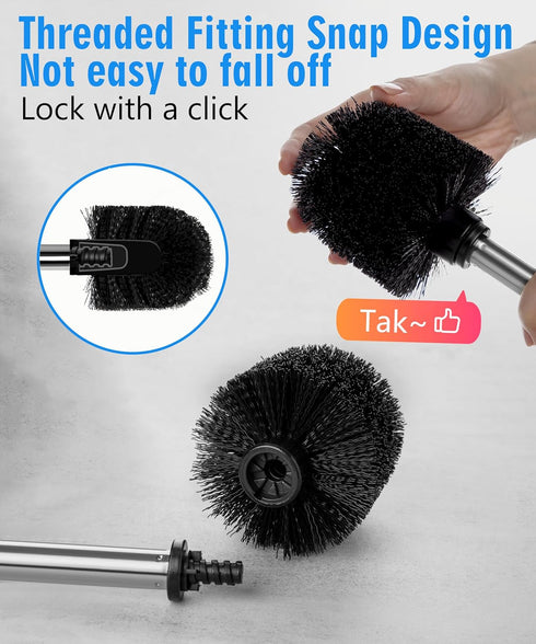 Set Ceramic Toilet Brush & Holder - Freestanding Deep-Cleaning Toilet Bowl Cleaner Brush, Stainless Steel Handle, Small