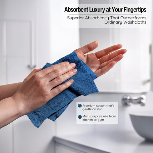 12 Pack, 100% 13" 13", Living Fashions Washcloths, Extra Soft Ring Spun Cotton Wash Cloth, Size X Soft and Absorbent