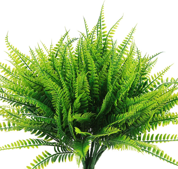 8 Pcs Artificial Ferns for Outdoor - Lifelike Boston Faux Fern Stems, Indoor UV Resistant Plants for Greenery Decor