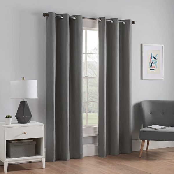 ECLIPSE Microfiber Modern Blackout Thermal Grommet Window Curtain, 42" x 84", Smoke, 1 Panel