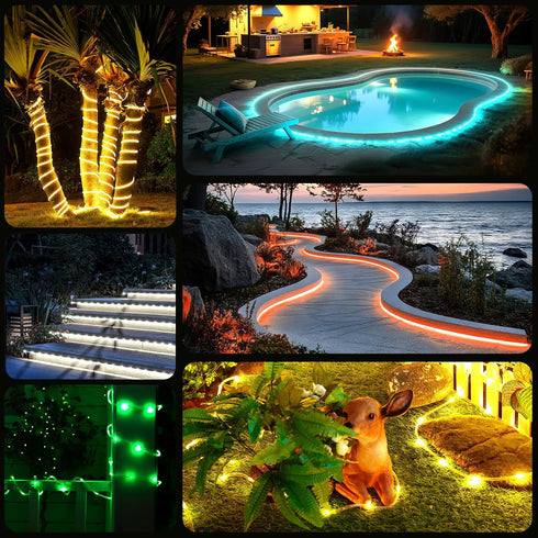 33FT 100 Bedroom,16 Minetom Color Changing Rope Lights Outdoor, LED String Lights with Plug & Remote, Waterproof