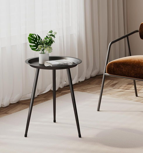 SYQ Small Black Side Table,Modern Round Metal end Table,Simple Circle Accent Table for Outdoor Living Room Bedroom